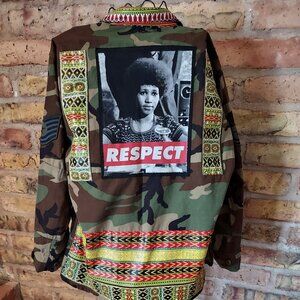 Poet Roni Girl Camo Camouflage Jacket Coat w/Aretha Franklin